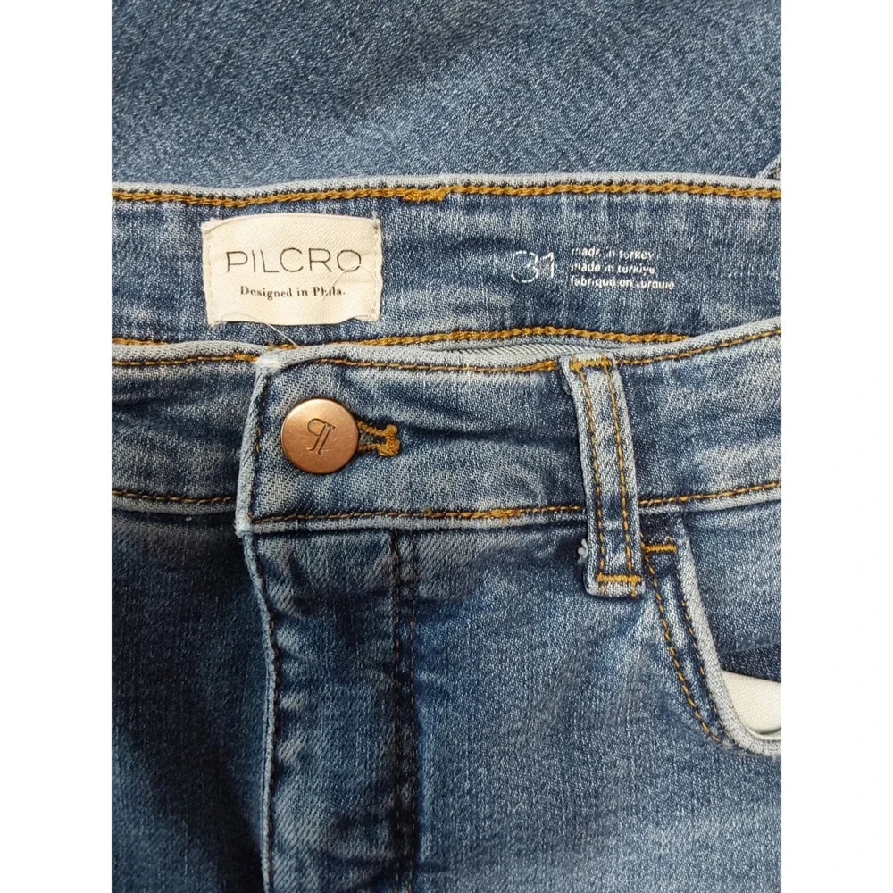 Pilcro and the Letterpress High Rise Flare Jeans Medium Wash Raw Hem Size 31
